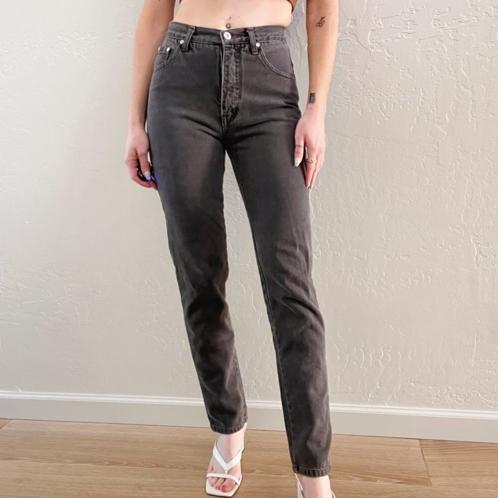 Vintage 1980s/90s LA Blues Faded Black High Waist Straight Leg Jeans - Picture 3 of 7